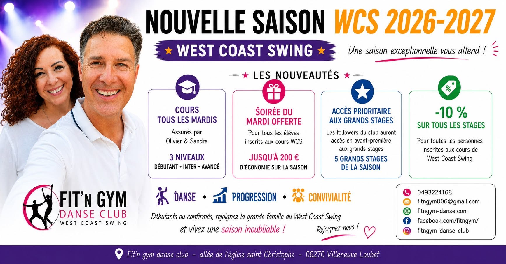 DEBUT SEPTEMBRE NOUVELLE SAISON WEST COAST SWING 2026-2027 fit'n gym danse club — TUE 13 OCT