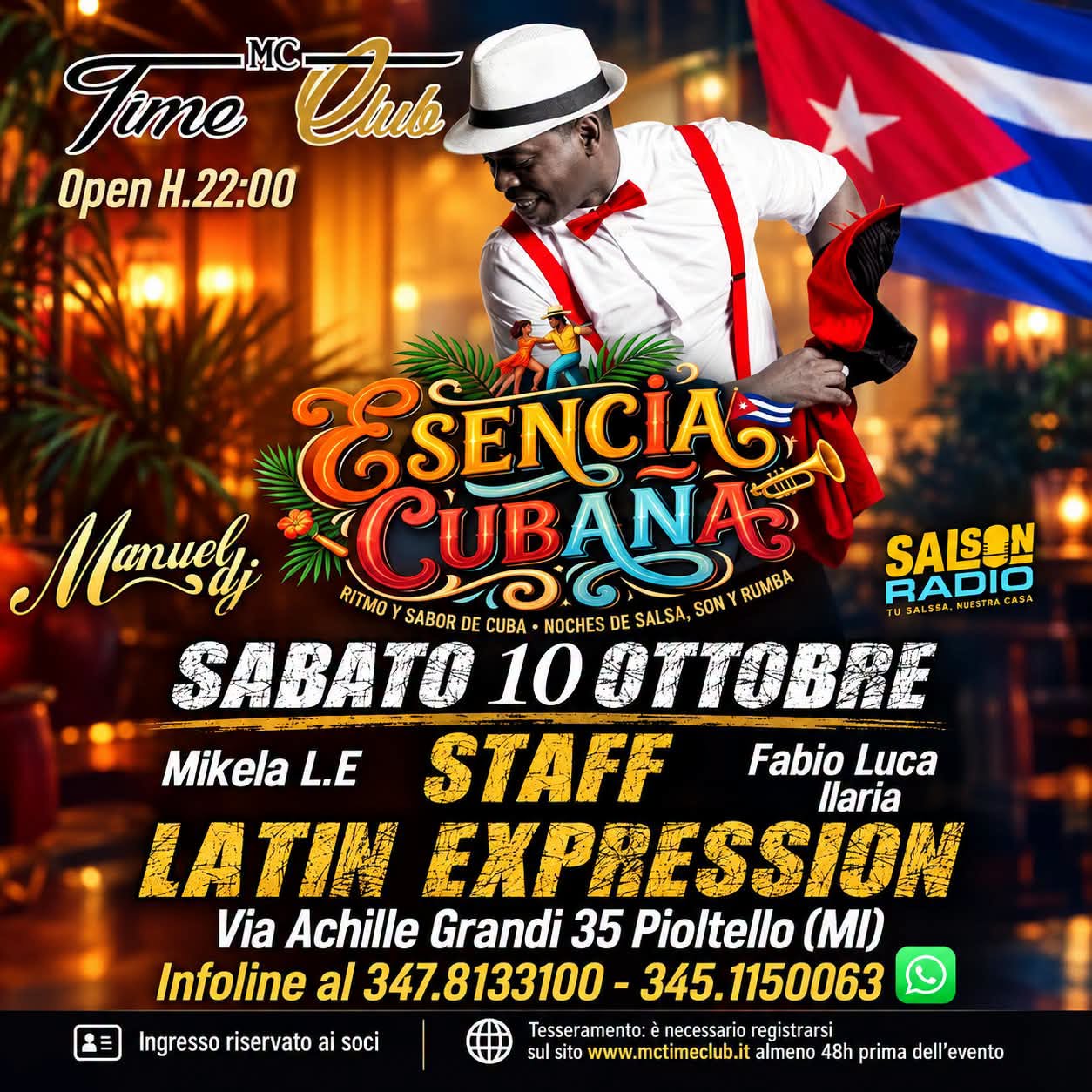 EVENTO Esencia Cubana, Salsa & Bachata SABATO 10 OTTOBRE 2026 START DALLE 22.00 — SAT 10 OCT