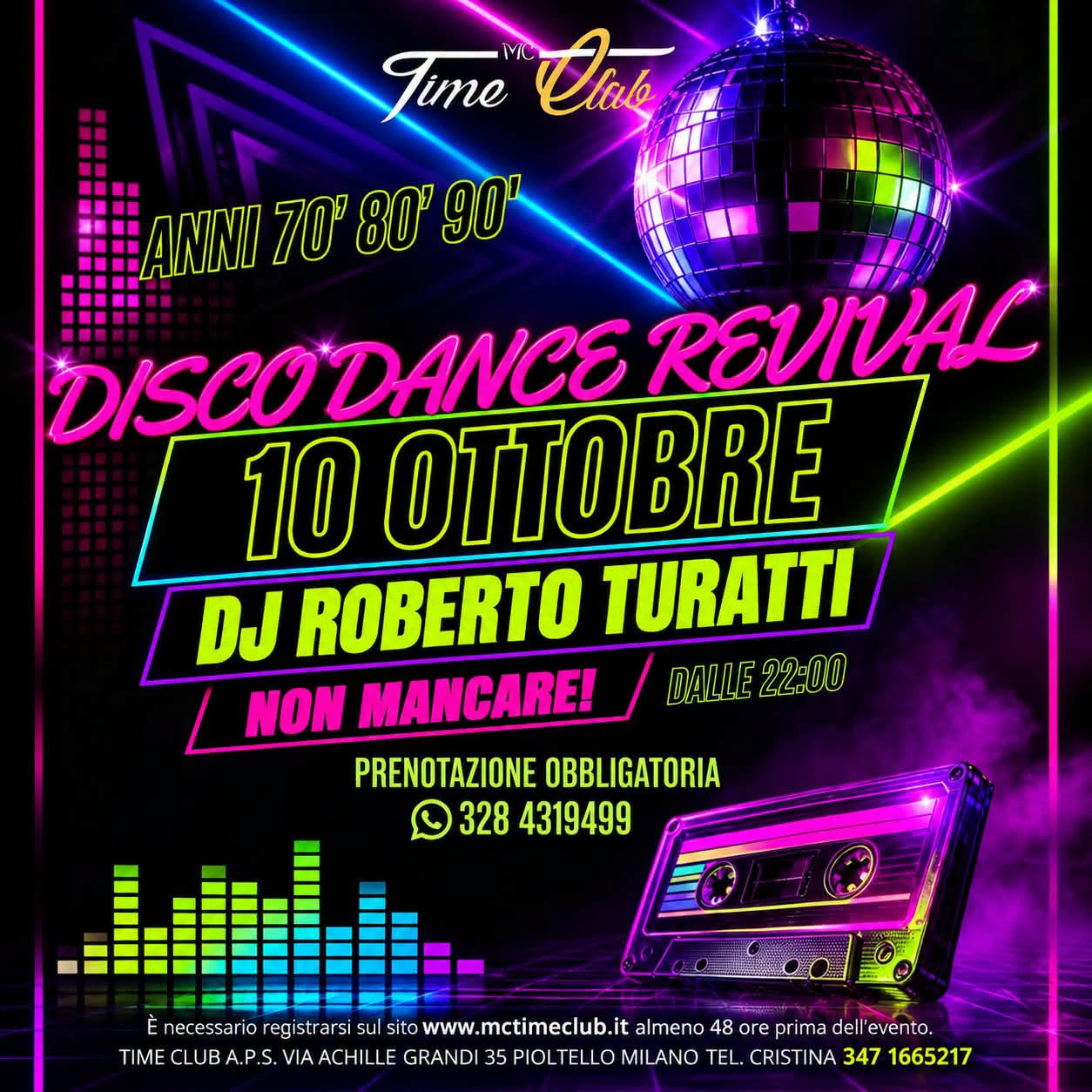 Evento "DISCO DANCE REVIVAL" ANNI 70’80’90’ – 10 OTTOBRE 2026 ENTRY ORE 22:00 — SAT 10 OCT
