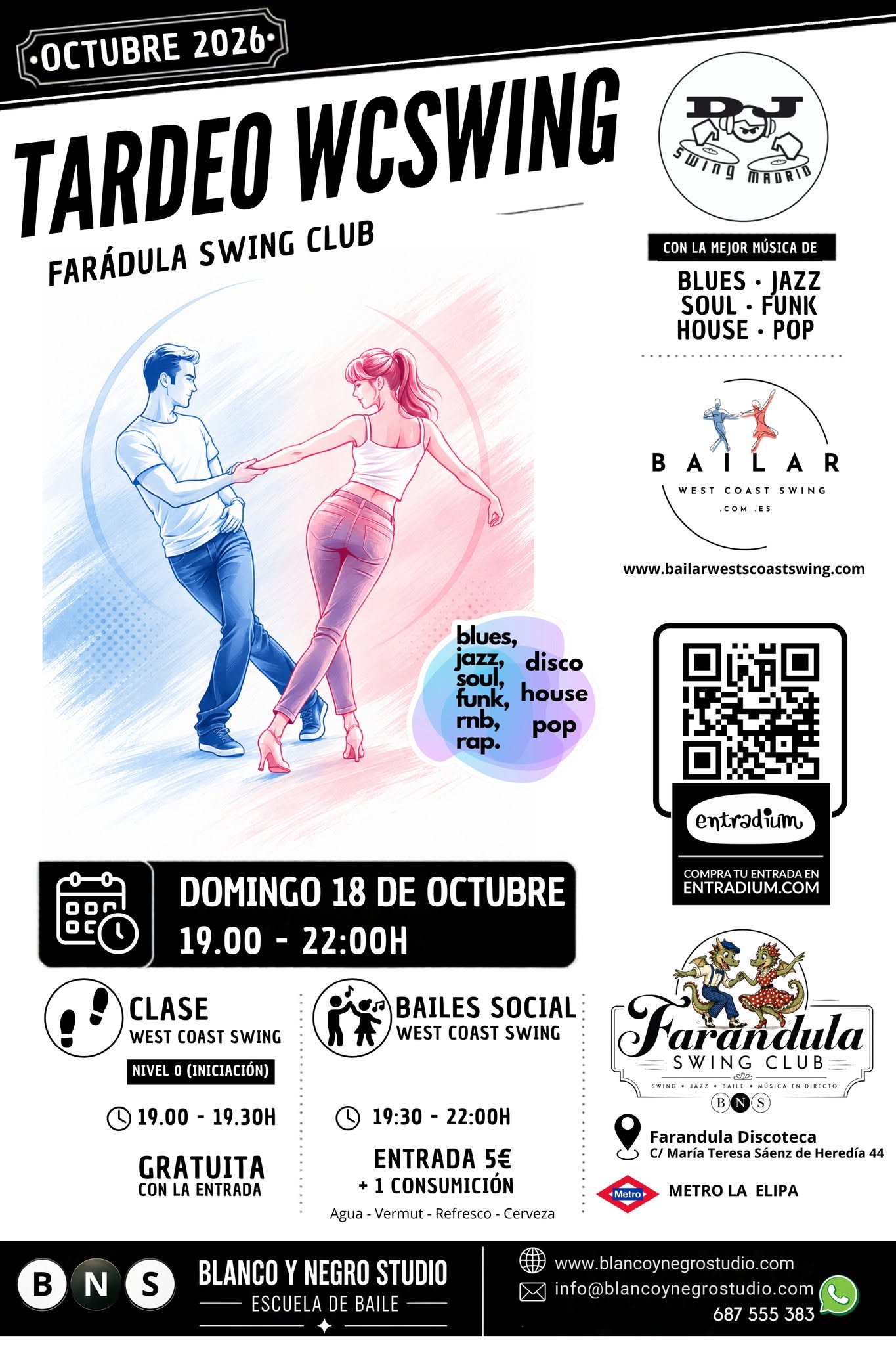Domingo 18 Octubre en Farándula Swing Club. Baile Social West Coast Swing — SUN 11 OCT
