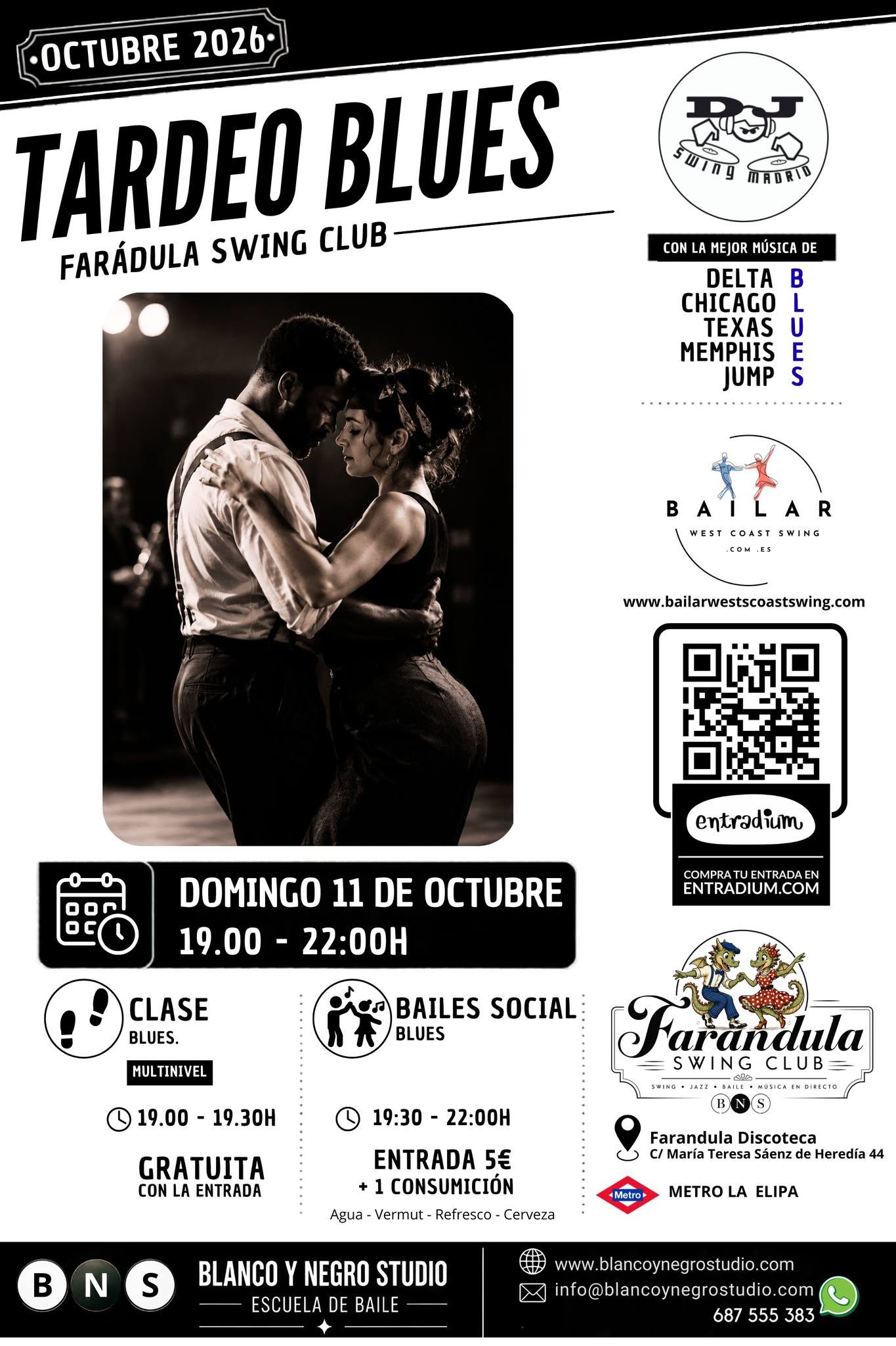 Domingo 11 Octubre en Farándula Swing Club. Baile Social Blues. — SUN 11 OCT