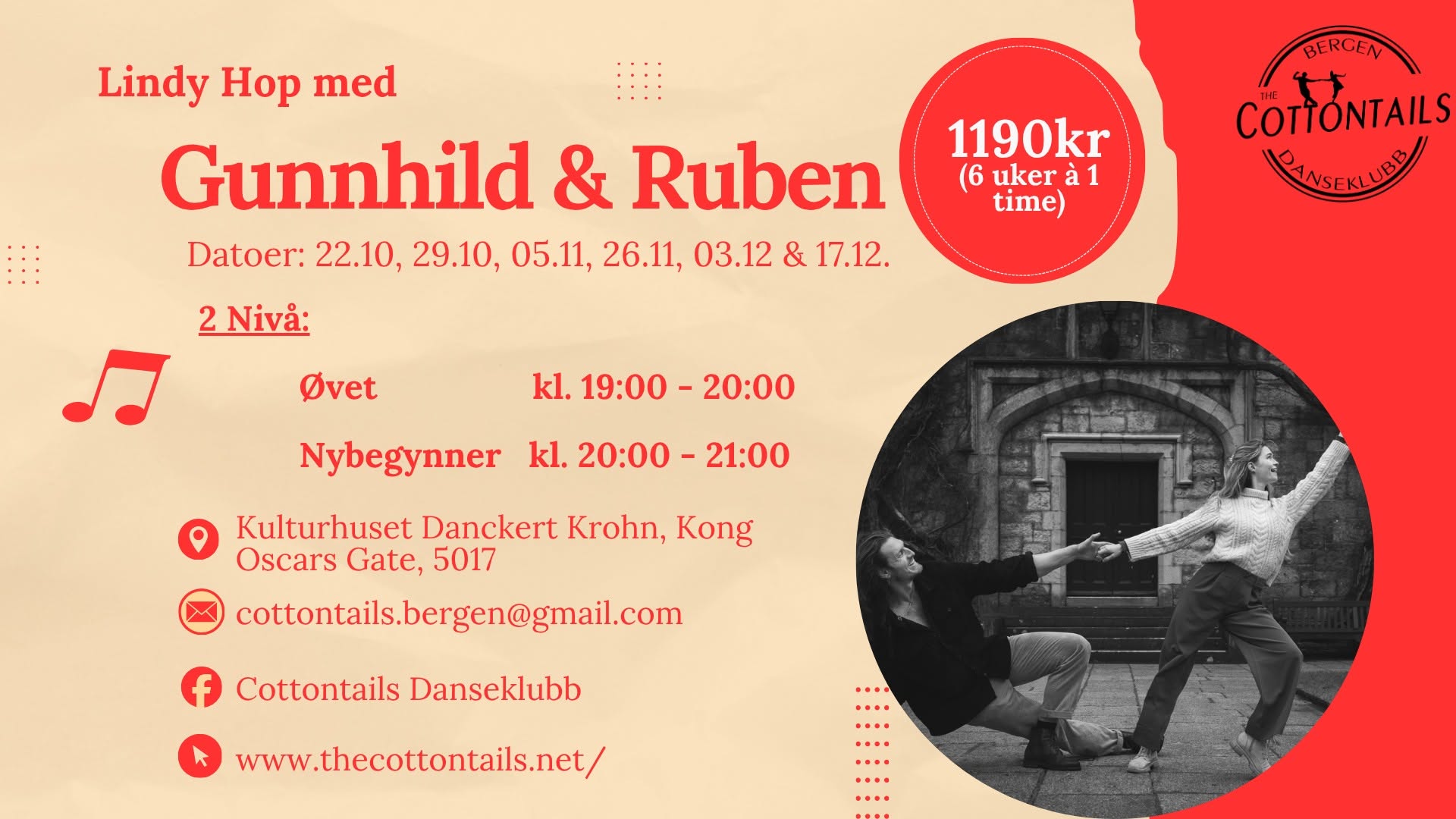 Lindy Hop Kurs med Gunnhild & Ruben (Ovet & Nybegynner) — THU 22 OCT