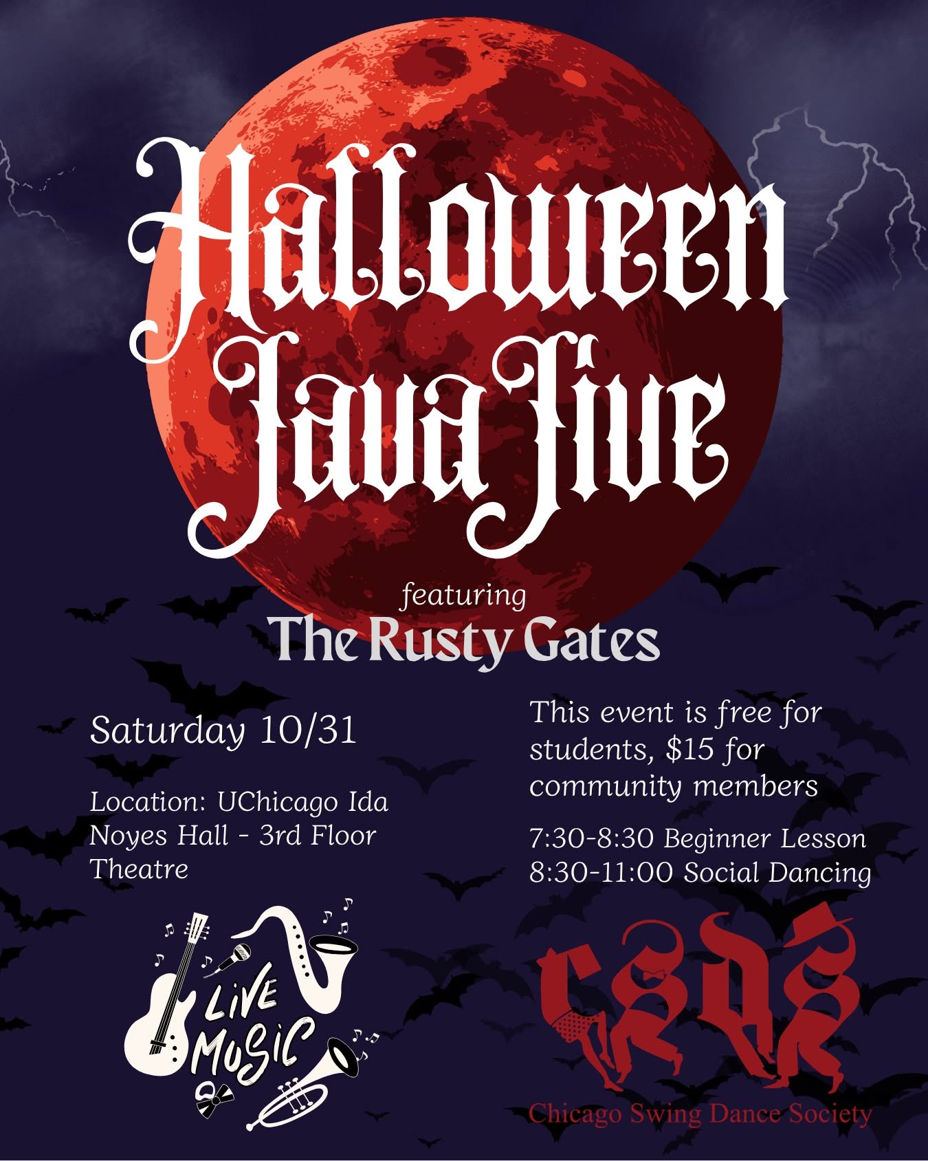 HALLOWEEN LIVE Java Jive!! Live Band Swing Dance ft. The Rusty Gates + Beginner Lesson Sat 10/31!! — SUN 1 NOV