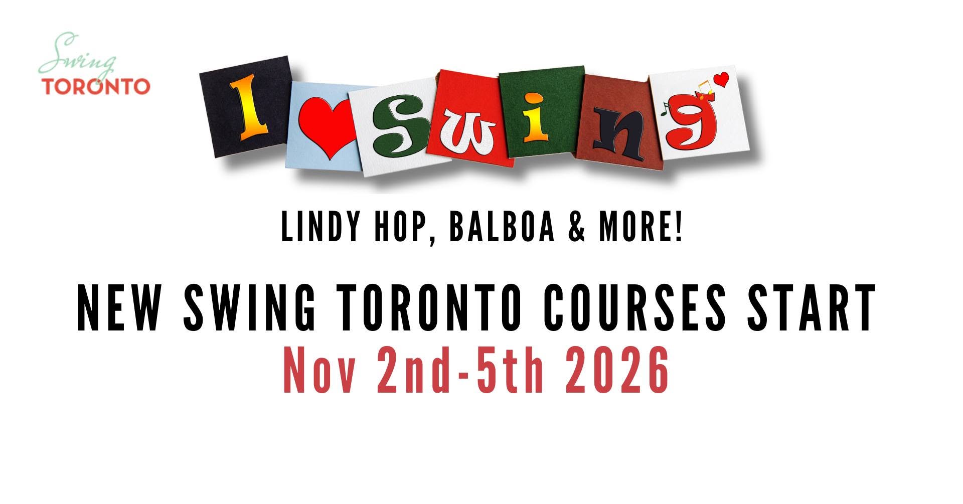 New Swing Toronto Courses Start November 2-5, 2026! Lindy Hop, Balboa, Solo Jazz, 7 weeks — TUE 3 NOV
