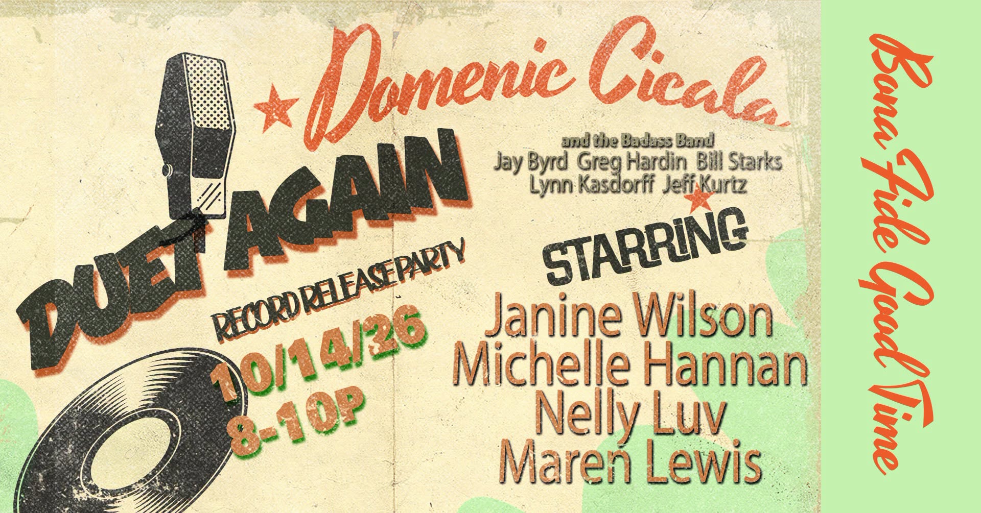 Domenic Cicala’s “Duet Again” — 5 Singers + Full Band — THU 15 OCT