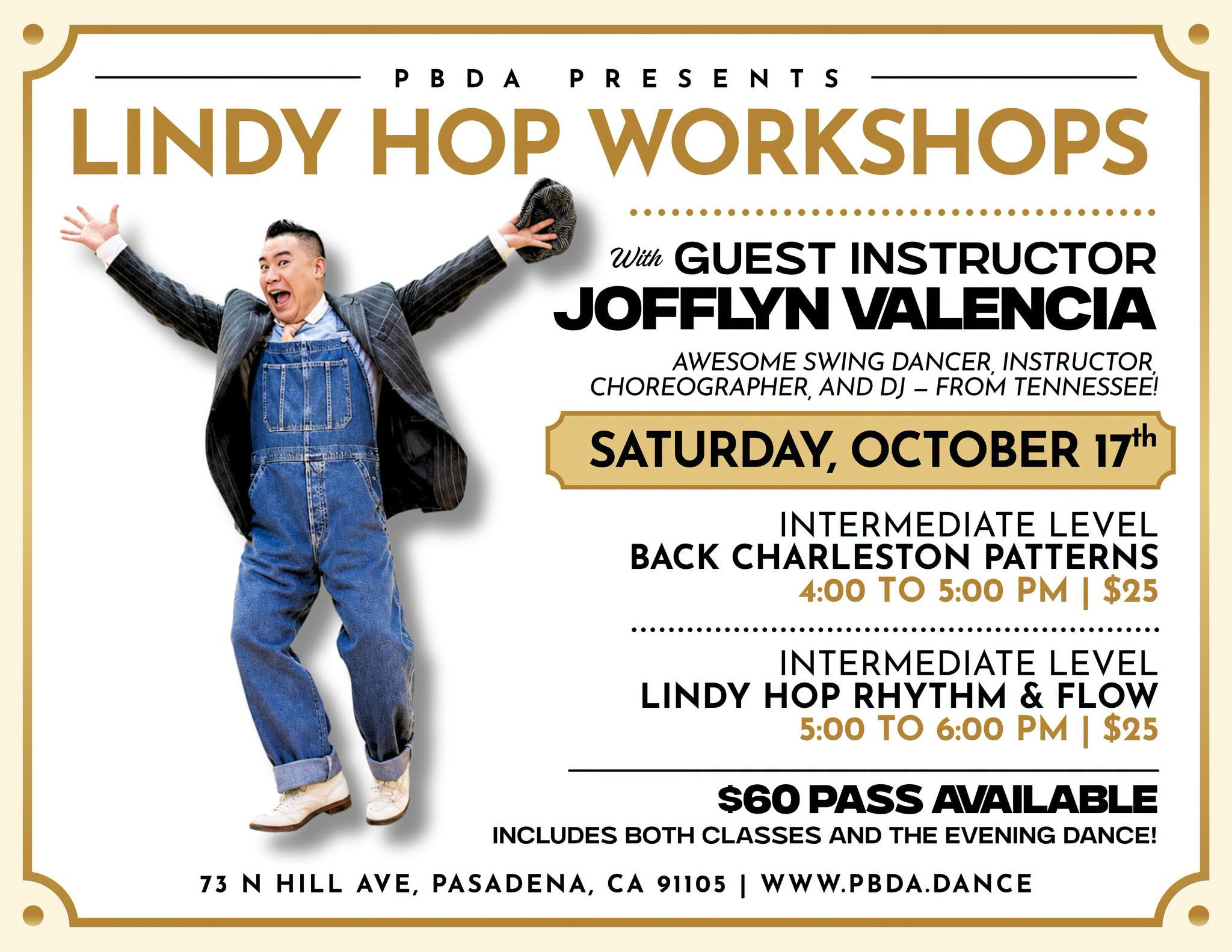 Know Some LINDY HOP? One-Day-Only WORKSHOPS (Intermediate) w/ JOFFLYN VALENCIA, OCT. 17th at PBDA! — SAT 17 – SUN 18 OCT