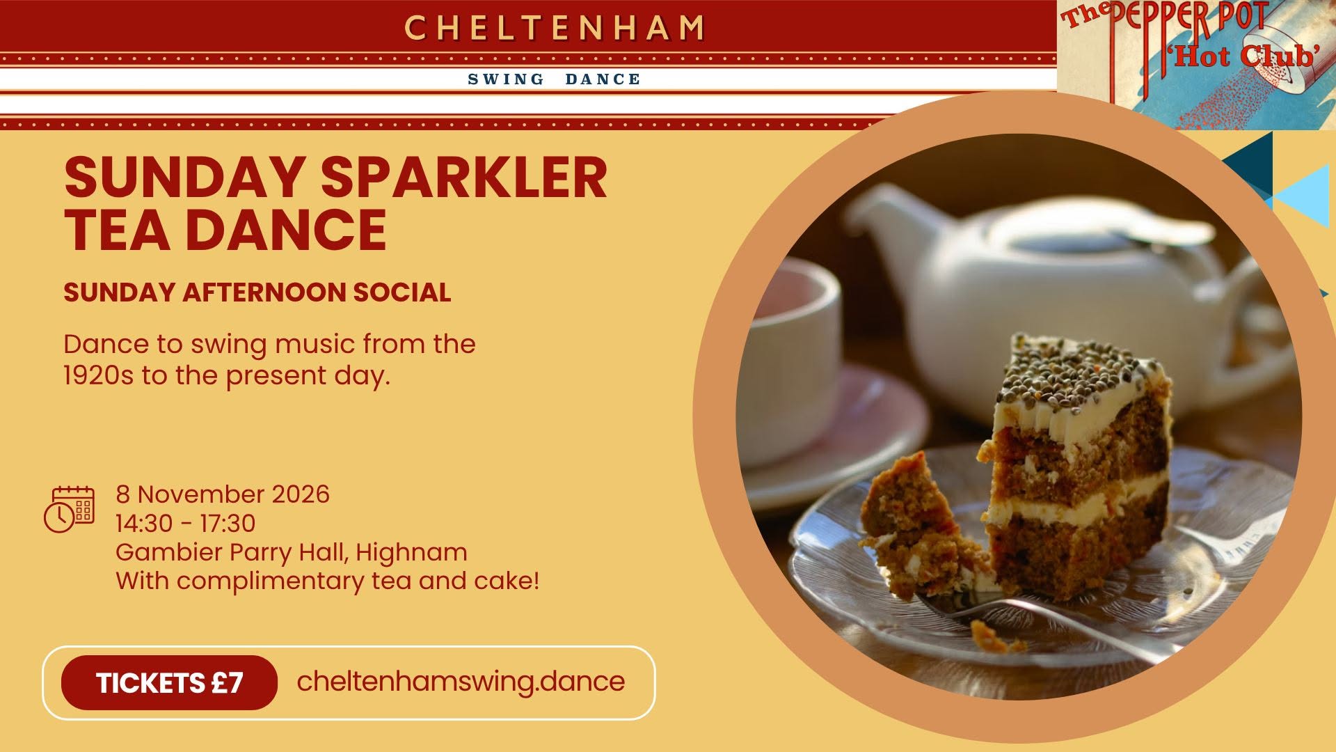 The Pepper Pot Hot Club Tea Dance — SUN 8 NOV