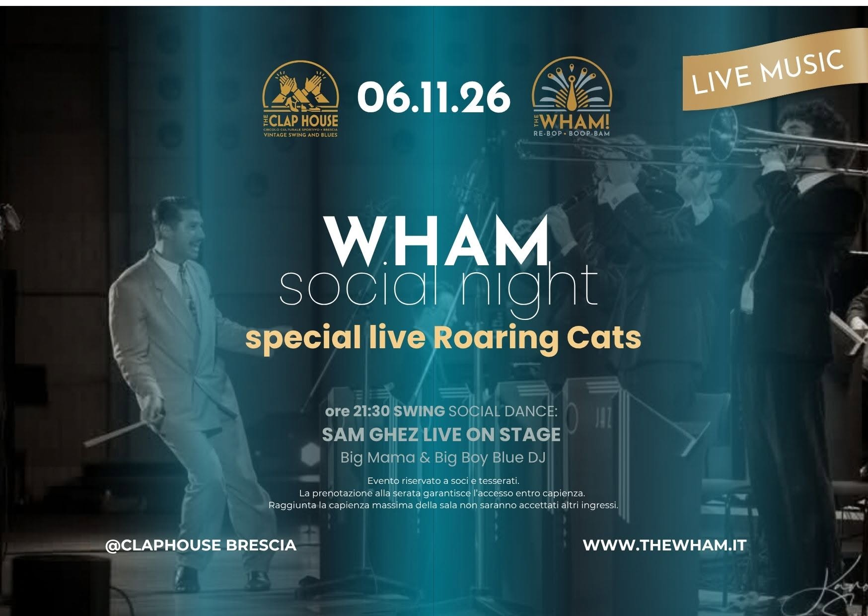 WHAM Social Night — Special Live con Sam Ghezzi & Roaring Cats — FRI 6 NOV