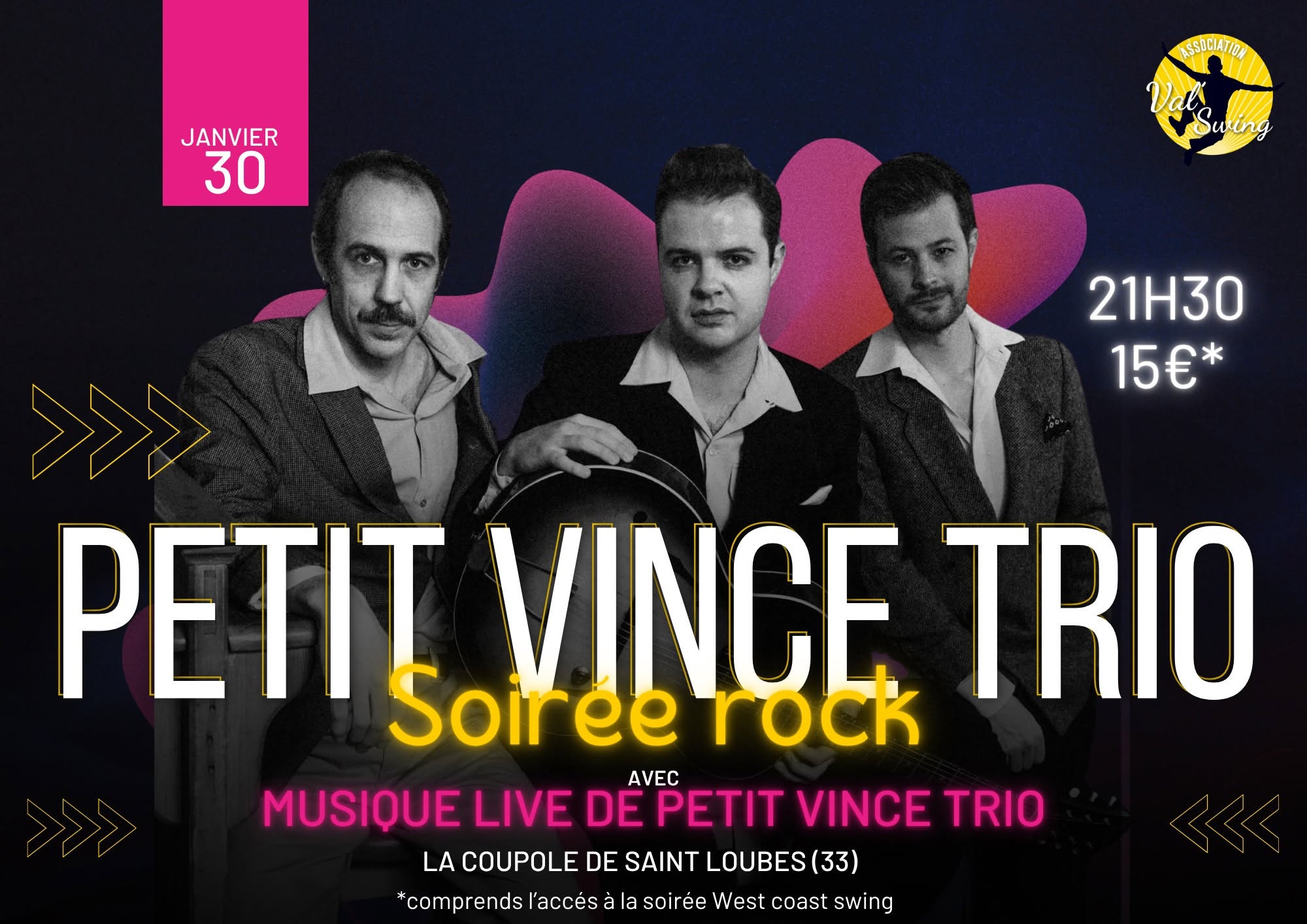 Soirée Rock avec concert live de PETIT VINCE TRIO  — SAT 30 JAN 2027