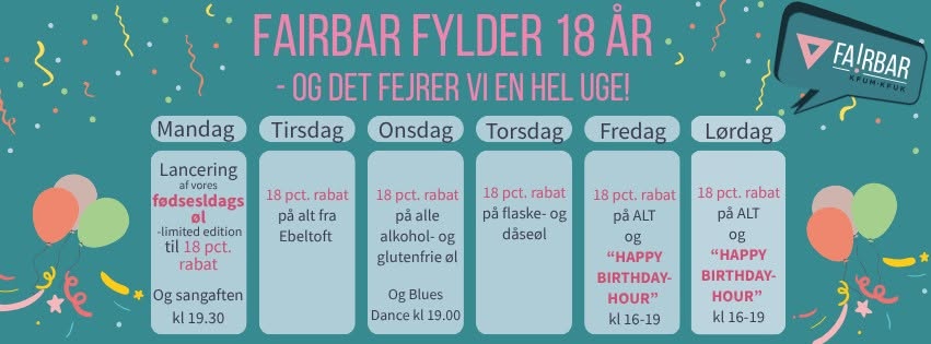 Fairbar holder fødselsdags-uge — MON 26 – FRI 30 OCT