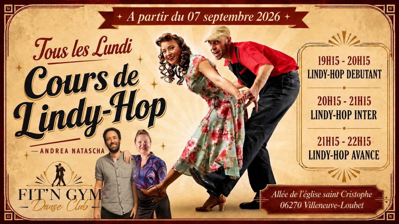 RENTREE SWING 3 COURS DE LINDY-HOP AVEC NATASCHA ET ANDREA AU FIT N GYM DANSE CLUB — MON 19 OCT