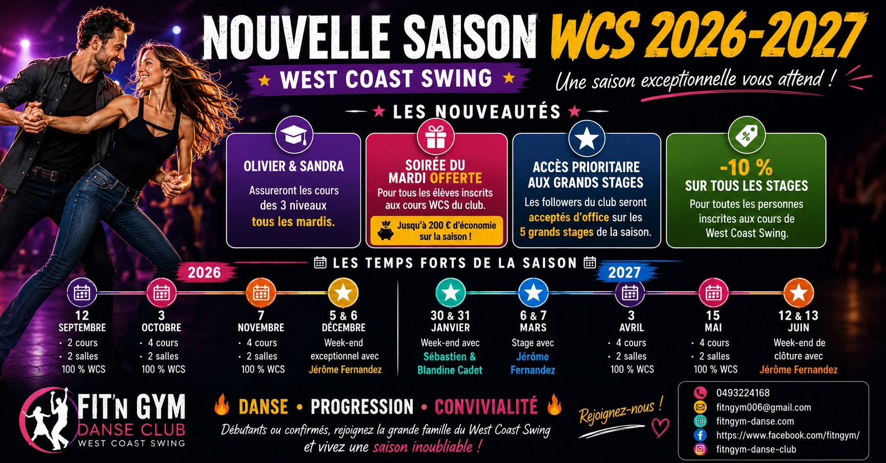 NOUVELLE SAISON WEST COAST SWING 2026-2027 FIT'n gym danse club — TUE 27 OCT