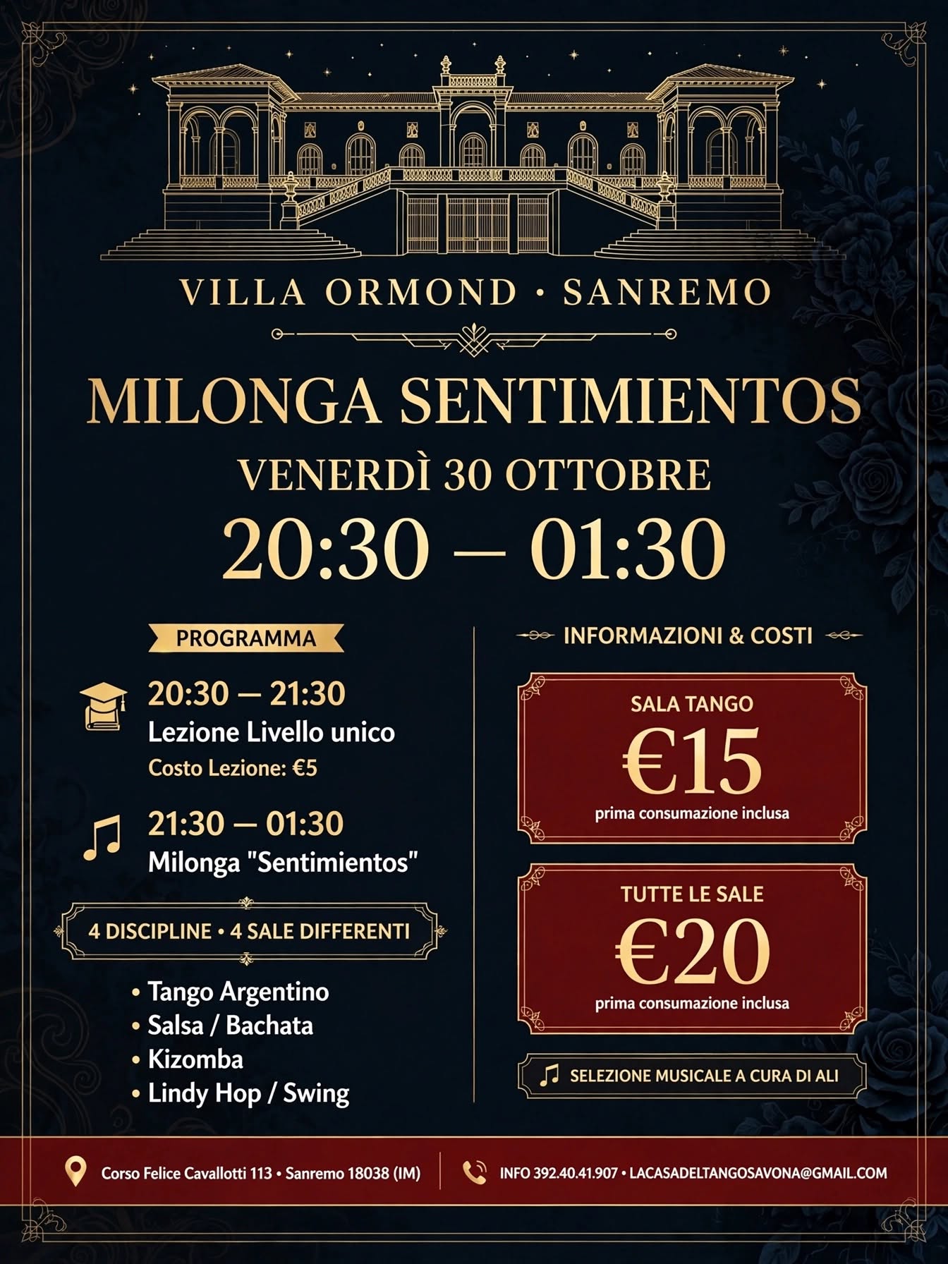 Milonga "Sentimientos" a Villa Ormond-Sanremo, Tdj Ali! — FRI 30 – SAT 31 OCT