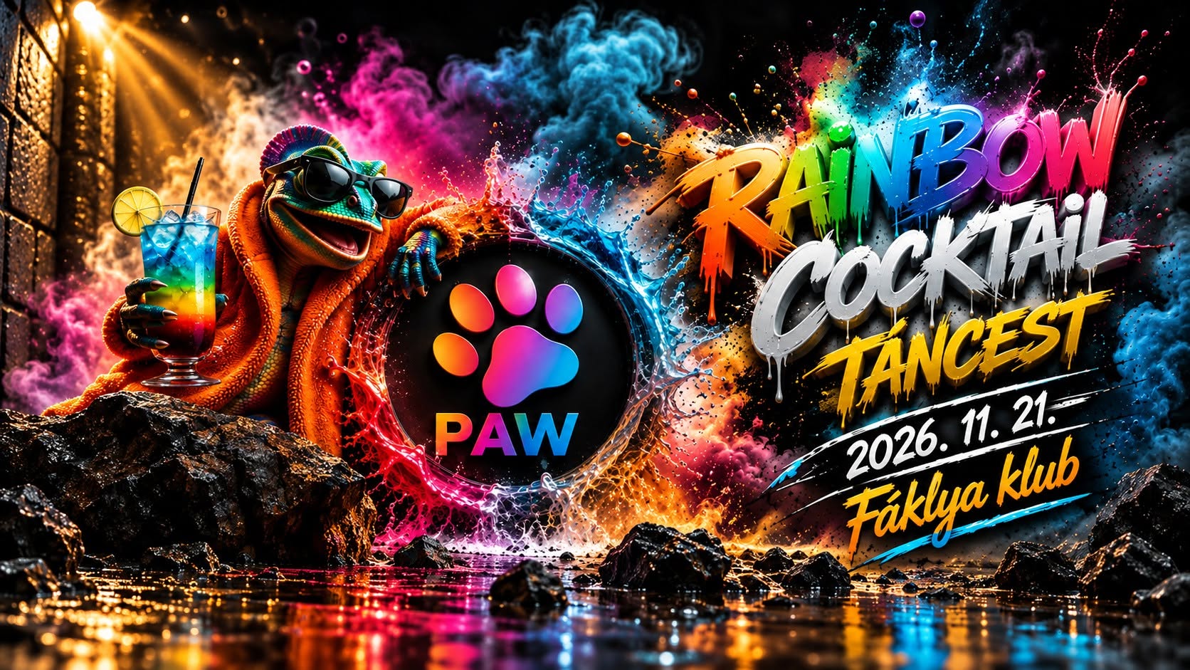 PAW | ❤️💛Rainbow Coctail💙💜 táncest 7️⃣ dj, 4️⃣ stílus, 4️⃣ ws @ Fáklya Klub (26.11.21.) — SAT 21 – SUN 22 NOV