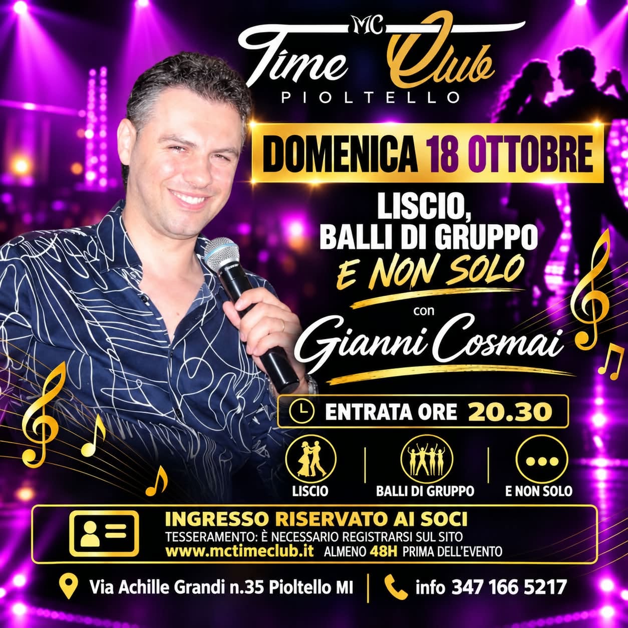 Evento con Orchestra "GIANNI COSMAI" LISCIO,BALLI DI GRUPPO-BOOGIE DOM. 18 OTTOBRE 2026 Ore 20.30 — SUN 18 OCT