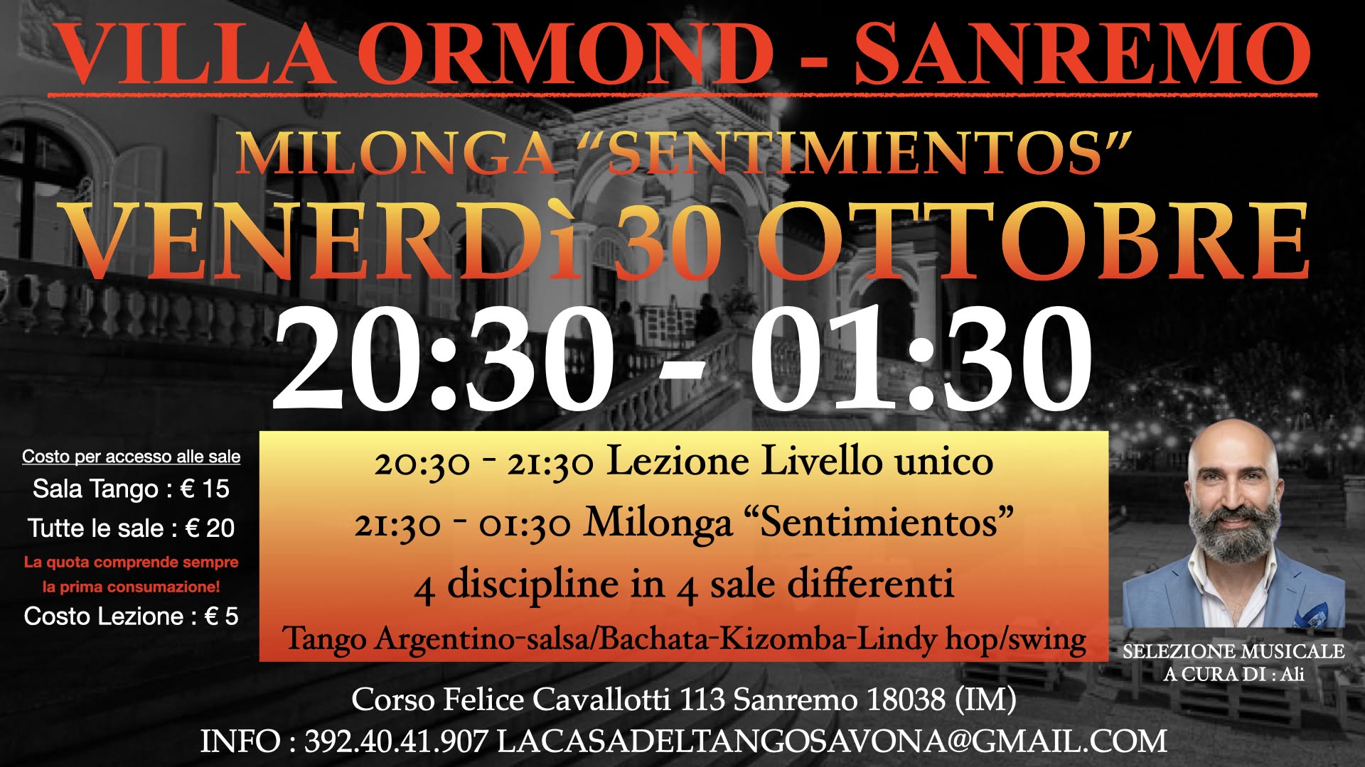 Milonga "Sentimientos" a Villa Ormond-Sanremo, Tdj Ali! — FRI 30 – SAT 31 OCT