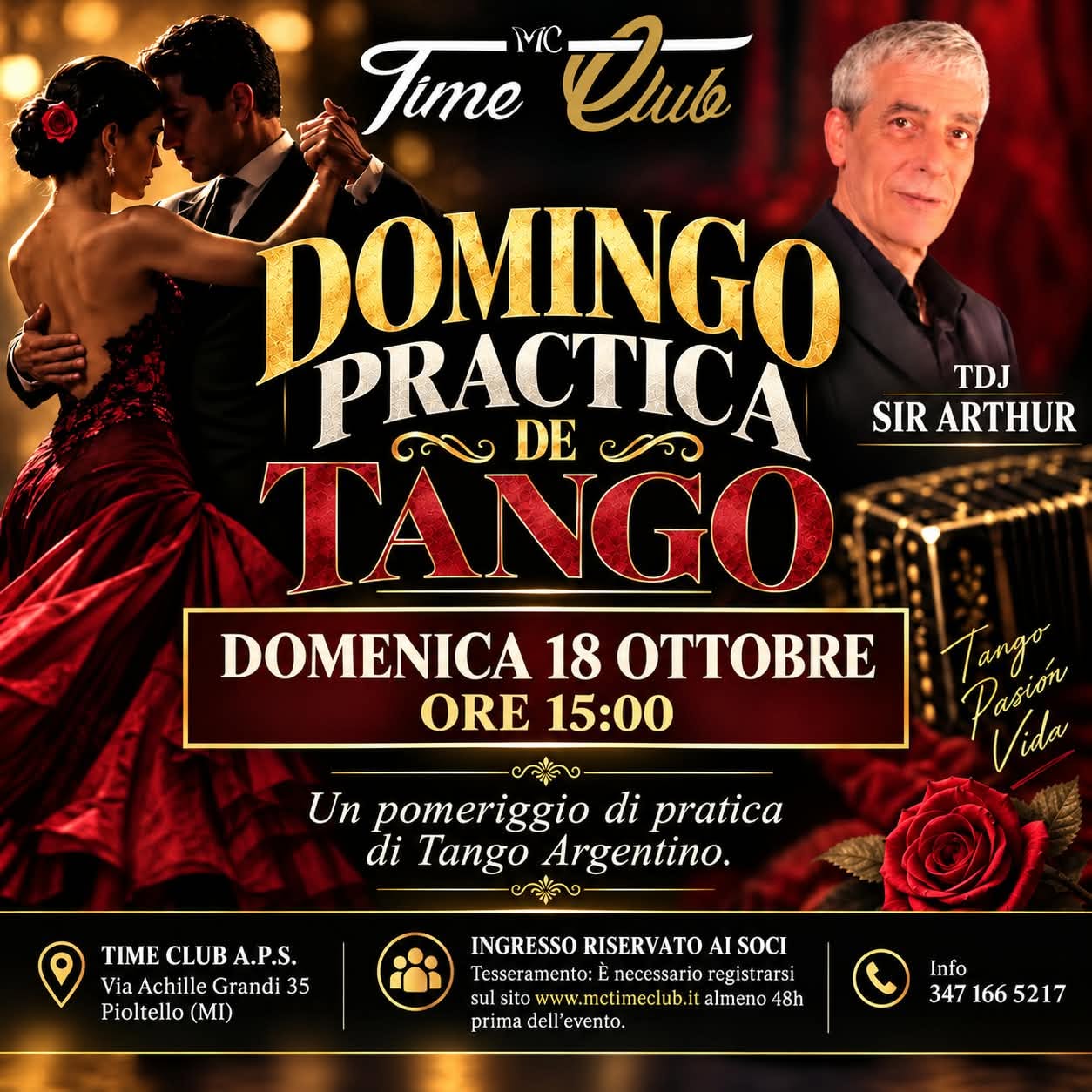 Evento NOVITA' TIME CLUB PIOLT. MI "LA CASA DEL TANGO ARGENTINO" DOMEN. 18 Ottobre 2026 ORE 15:00 — SUN 18 OCT