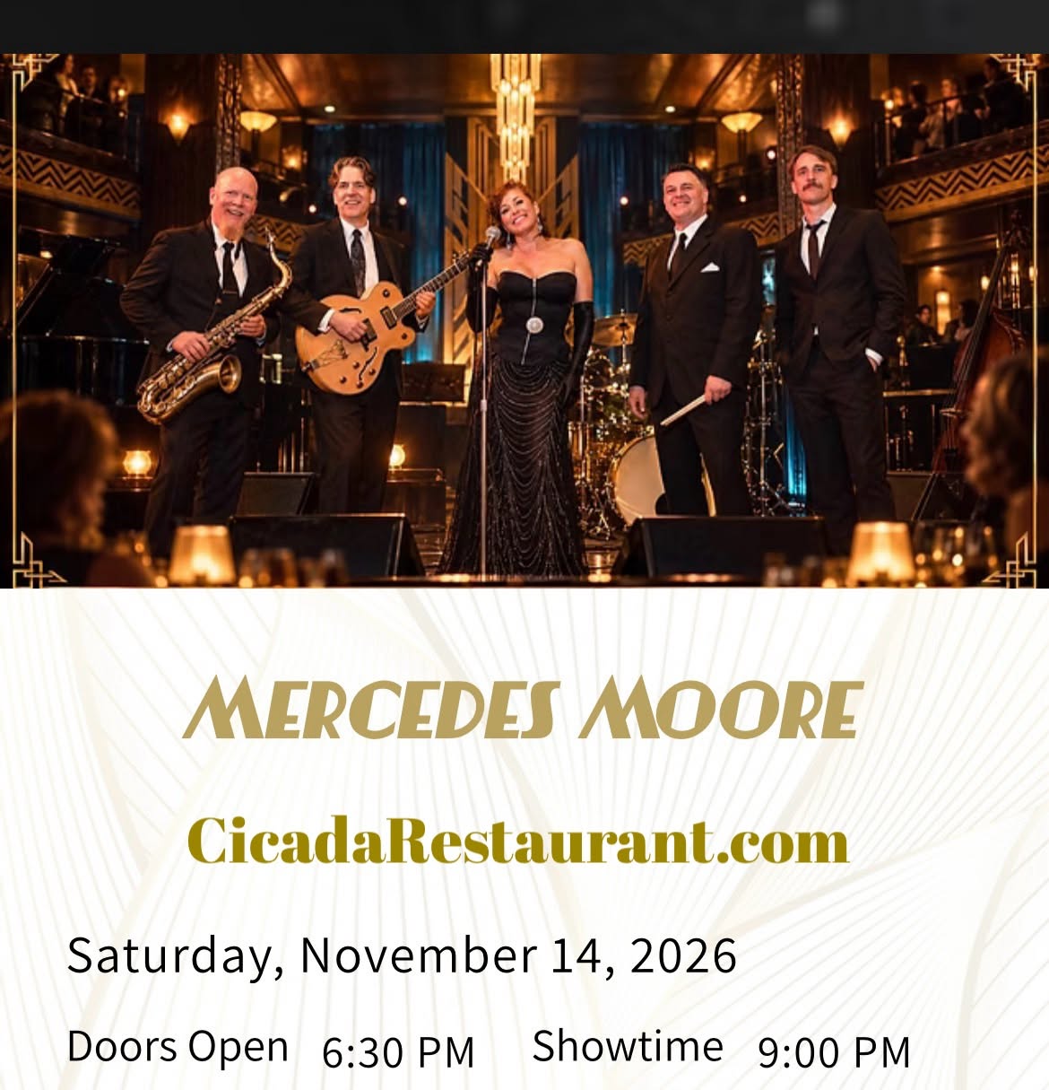 Mercedes Moore Live at The Cicada Restaurant & Lounge! — SUN 15 NOV