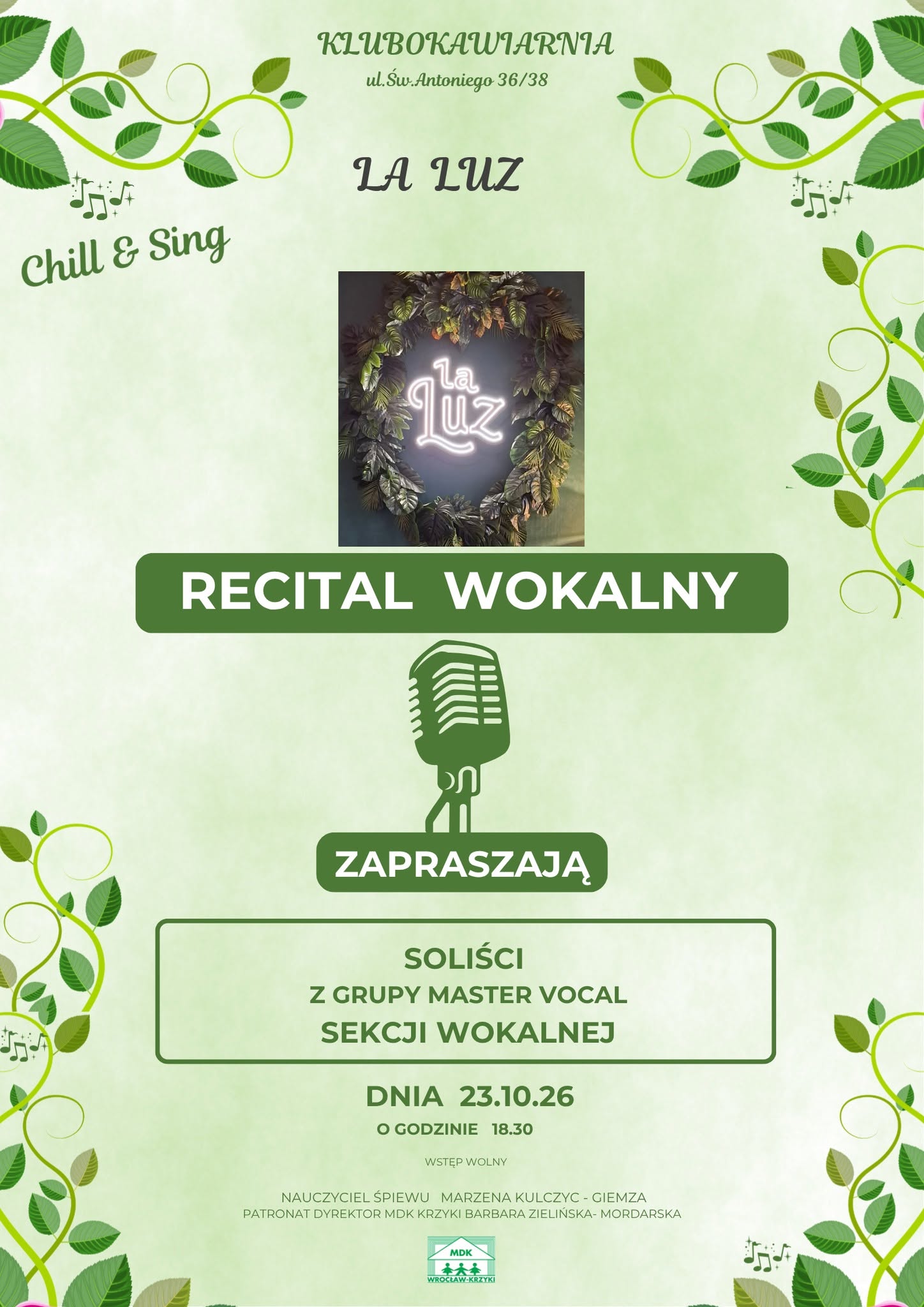 Recital wokalny w klubokawiarni LaLuz — FRI 23 OCT