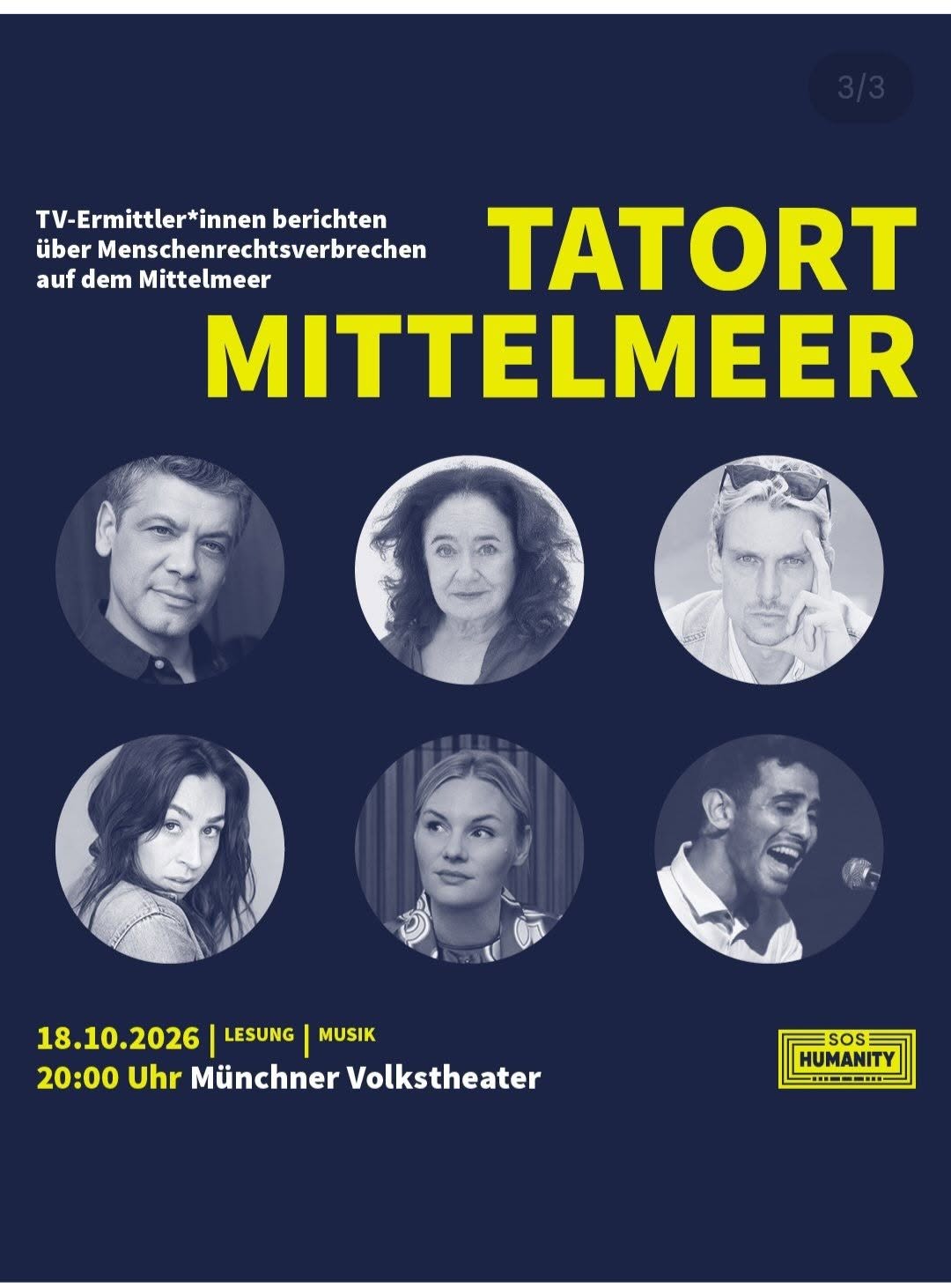 Szenische Benefizlesung: Tatort Mittelmeer — SUN 18 OCT