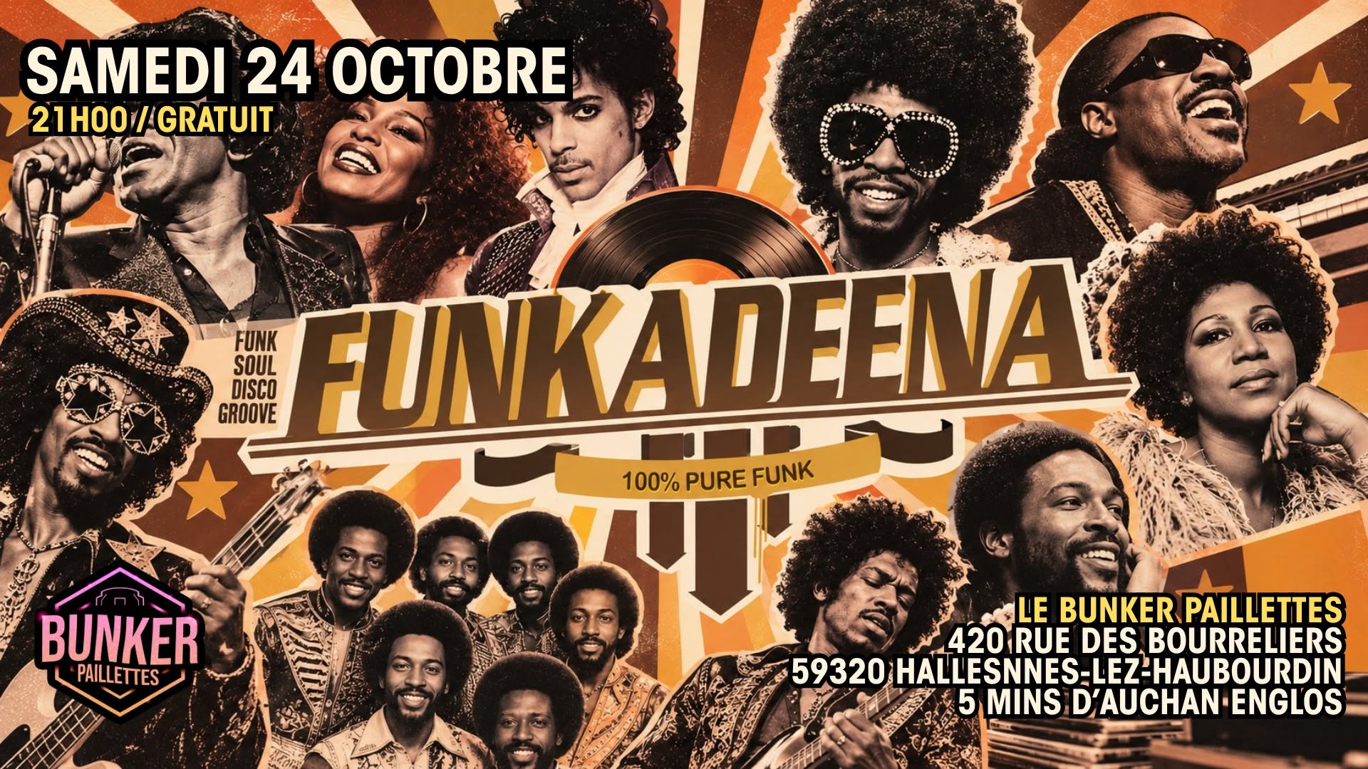 🪩 FUNKADEENA (LIVE) + DJ SET 🪩 GRATUIT — SAT 24 OCT