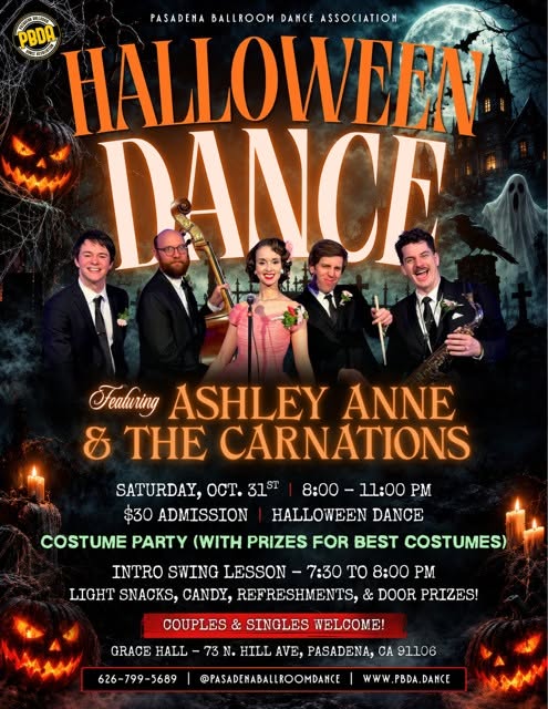 HALLOWEEN NIGHT SWING DANCE- w/Ashley Anne & The Carnations (LOTS of Costume Prizes!) at PBDA!  — SUN 1 NOV